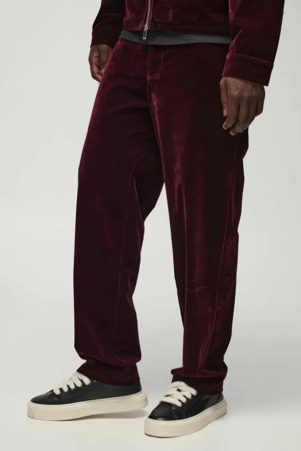 boohooMAN Straight Leg Half Fixed Waistband Velour Trousers | Going Out | Sets & Coords