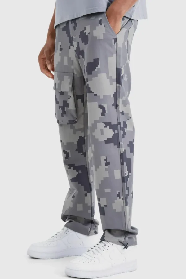 boohooMAN Straight Leg Pixel Camo Cargo Pocket Trouser | Trousers | Cargo Trousers