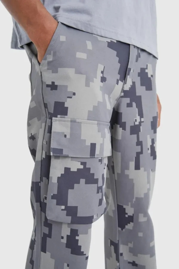 boohooMAN Straight Leg Pixel Camo Cargo Pocket Trouser | Trousers | Cargo Trousers