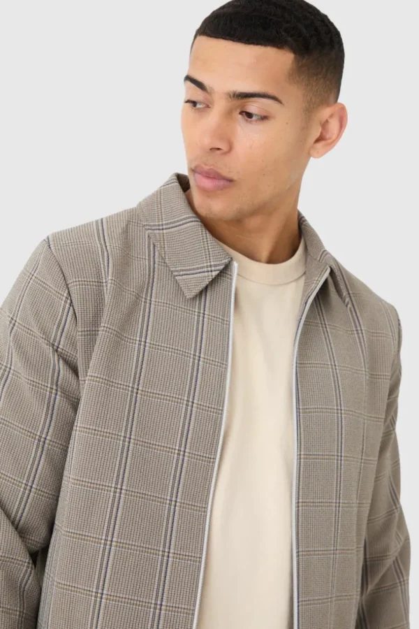 boohooMAN Stretch Textured Check Smart Bomber Jacket | Suits & Tailoring | Suits & Tailoring