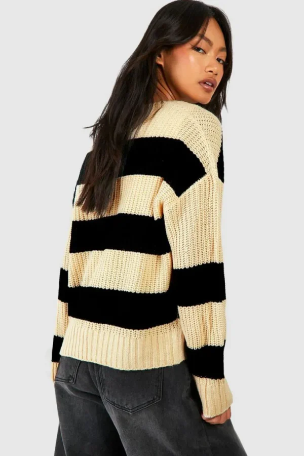 boohoo Stripe Fisherman Rib Knit Crop Cardigan | Women Shirts | Foundation