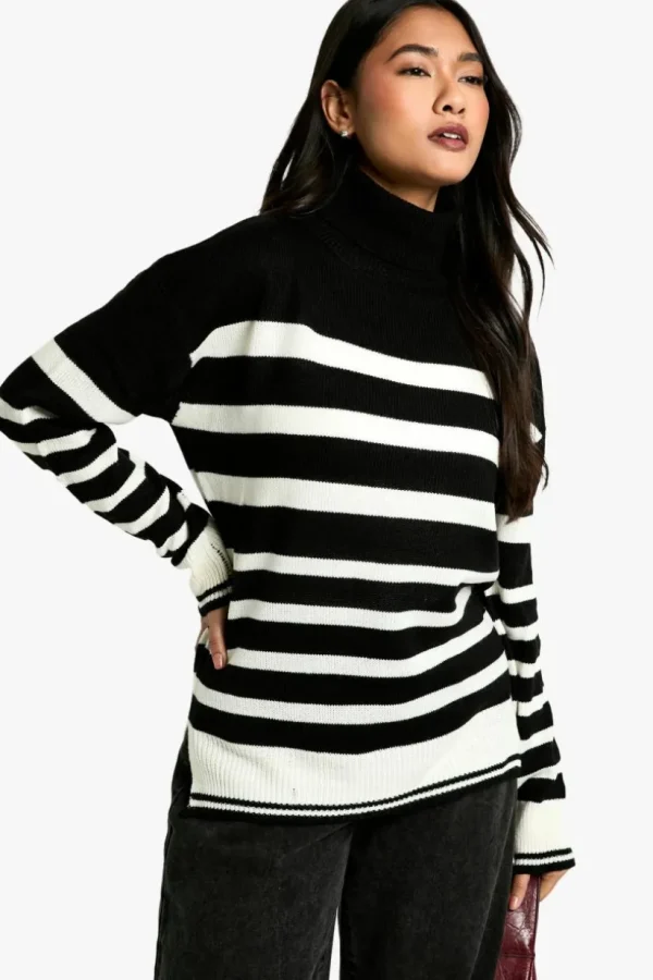 boohoo Stripe Roll Neck Jumper | Women Shirts | Foundation