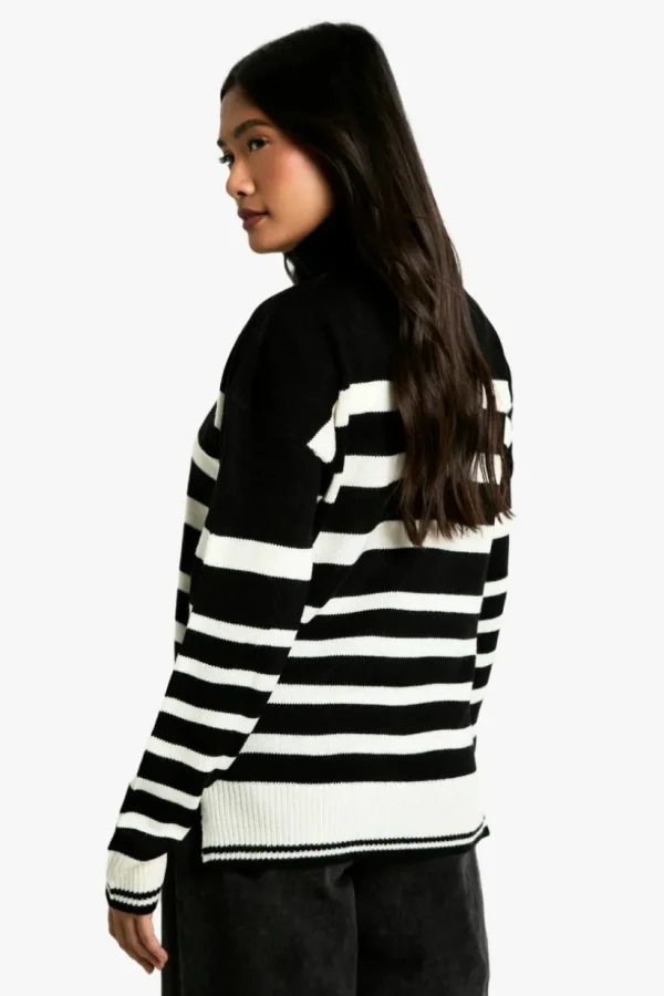 boohoo Stripe Roll Neck Jumper | Women Shirts | Foundation