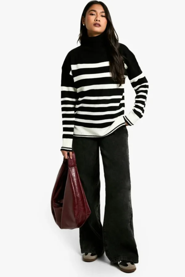 boohoo Stripe Roll Neck Jumper | Women Shirts | Foundation