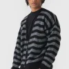 boohooMAN Striped Boxy Brushed Cable Knit Cardigan | Knitwear | Going Out Knitwear