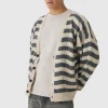 boohooMAN Striped Boxy Brushed Cable Knit Cardigan | Knitwear | Going Out Knitwear