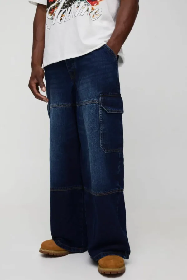 boohooMAN Super Baggy Rigid Cargo Denim Jeans | Denim | Going Out Denim