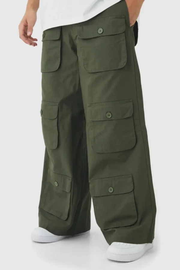 boohooMAN Super Baggy Ripstop Multi Pocket Cargo Trousers | Trousers | Cargo Trousers