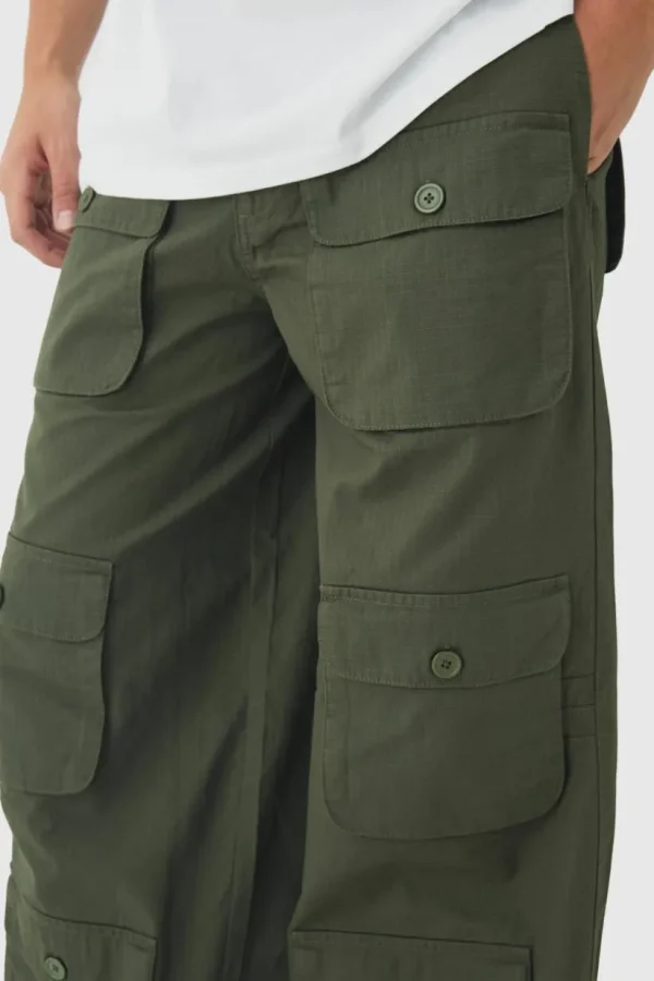 boohooMAN Super Baggy Ripstop Multi Pocket Cargo Trousers | Trousers | Cargo Trousers