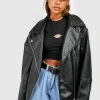 boohoo Super Oversized Belted Biker Jacket | Women Shirts | Foundation