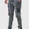 boohooMAN Super Skinny Stretch Acid Wash Cargo Jeans | Jeans