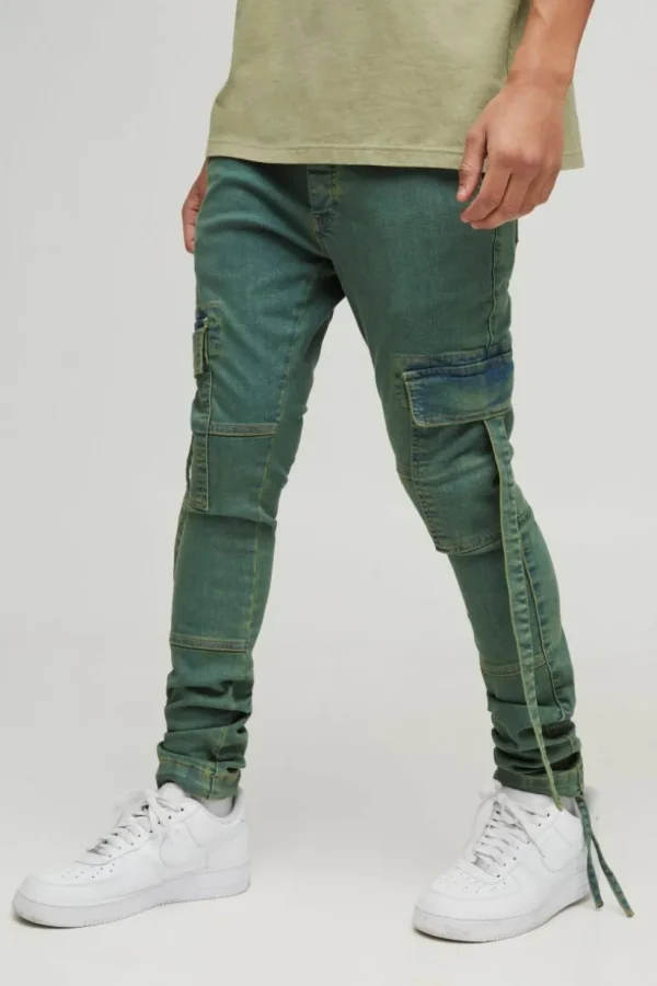 boohooMAN Super Skinny Stretch Cargo Strap Wash Jeans | Denim | Going Out Denim