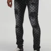 boohooMAN Super Skinny Stretch Checkerboard Ripped Denim Jeans | Going Out