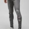 boohooMAN Super Skinny Stretch Ripped Jean In Dirty Wash | Denim | Going Out Denim