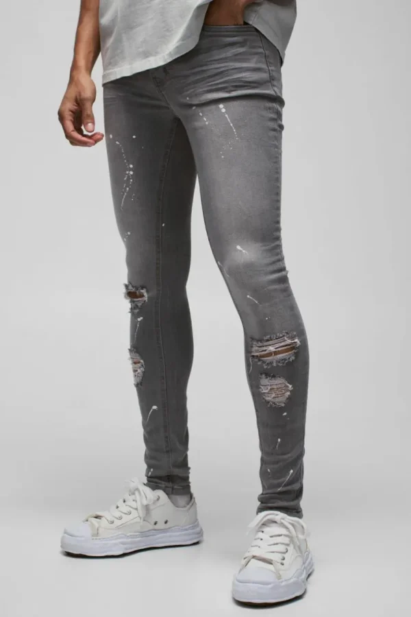 boohooMAN Super Skinny Stretch Ripped Jean In Dirty Wash | Denim | Going Out Denim