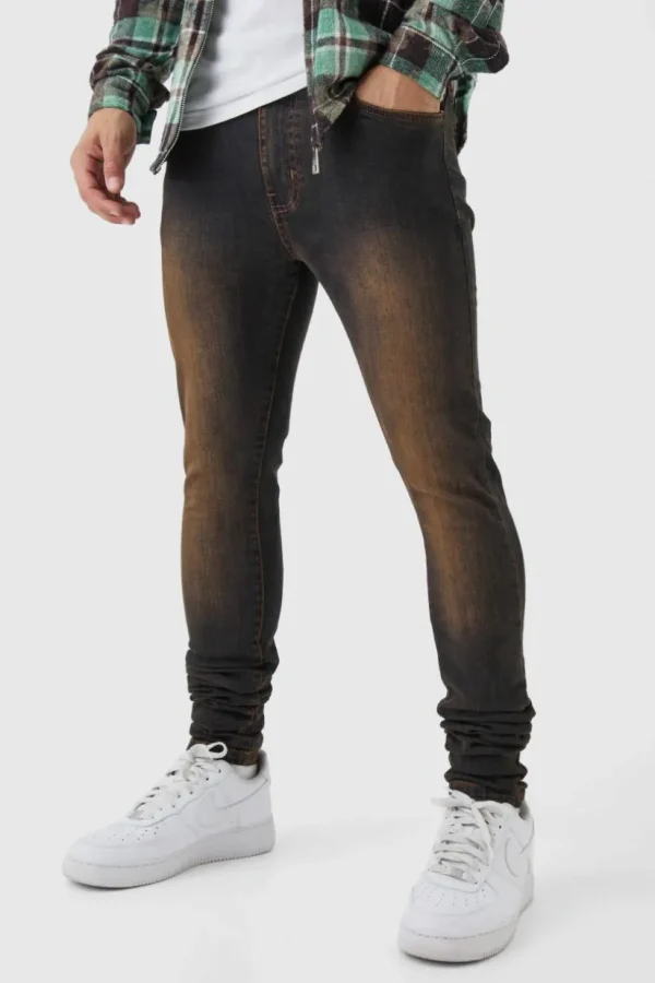 boohooMAN Super Skinny Stretch Stacked Tinted Jeans | Jeans