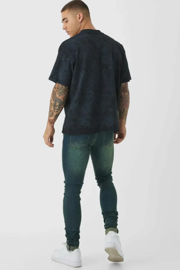 boohooMAN Super Skinny Stretch Stacked Green Tinted Jeans | Jeans