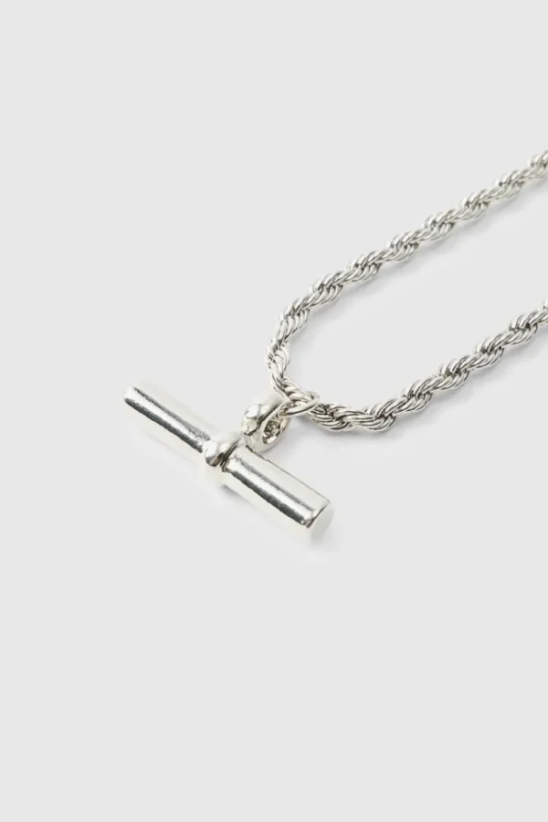 boohooMAN T Bar Pendant Necklace In | Jewellery & Watches