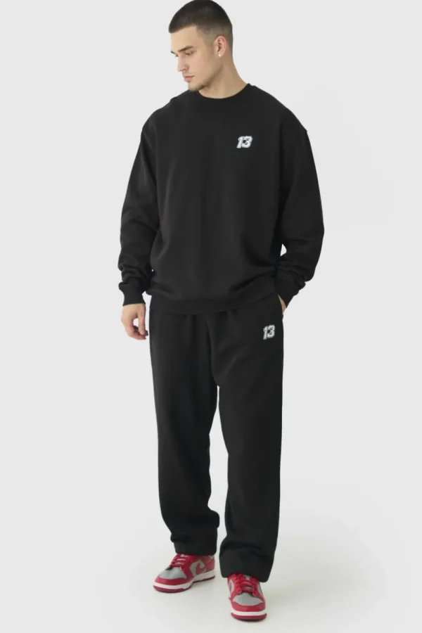 boohooMAN Tall 13 Embroidered Sweat Tracksuit | Tracksuits