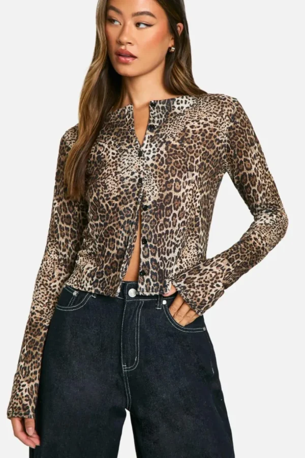 boohoo Tall Leopard High Neck Cardigan | Women Shirts | Foundation