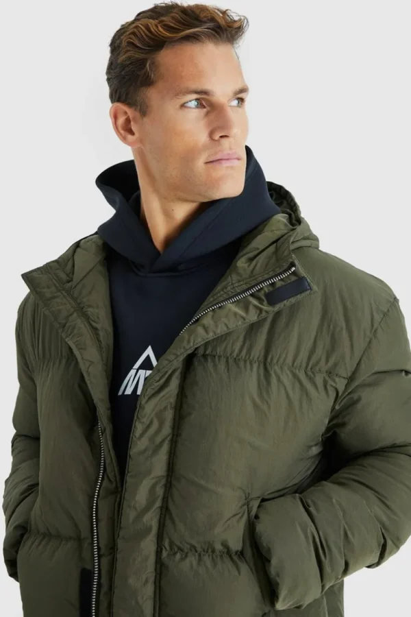 boohooMAN Tall 4 Pocket Longline Hooded Puffer Jacket in | Man | Coats & Jackets