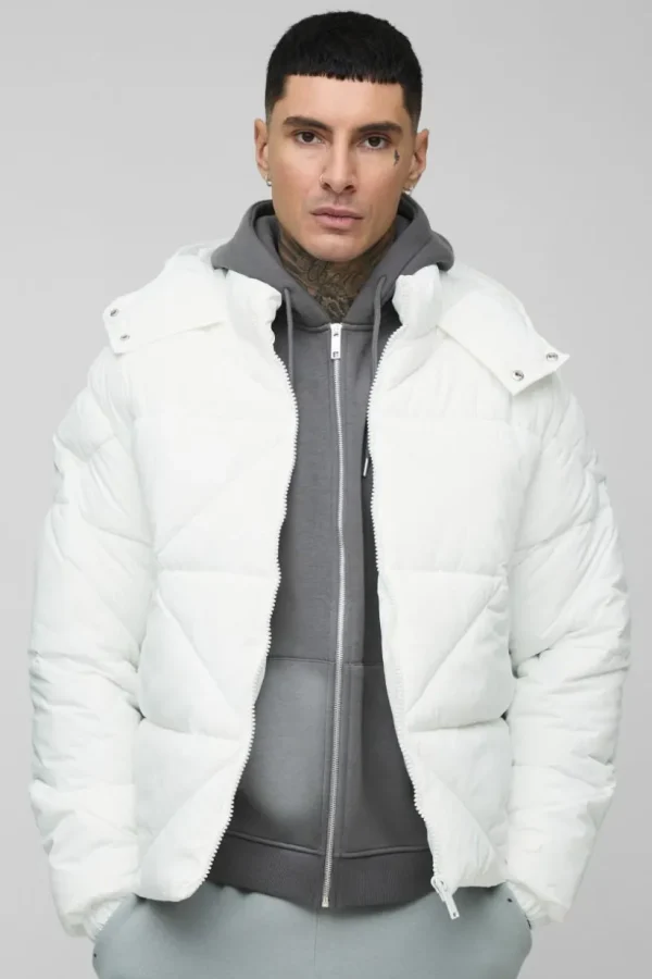 boohooMAN Tall Abstract Quilted Puffer Jacket In | Man | Coats & Jackets