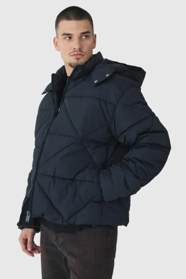 boohooMAN Tall Abstract Quilted Puffer Jacket In | Man | Coats & Jackets