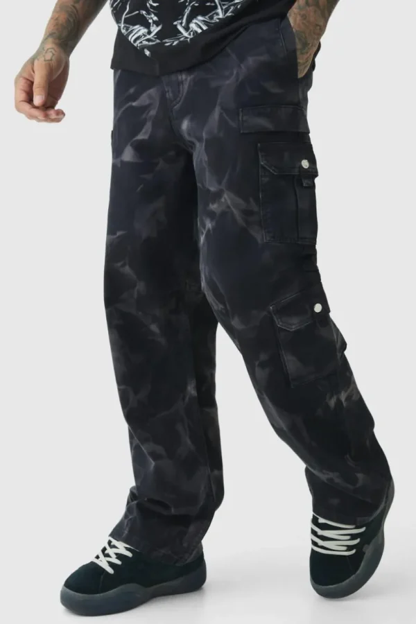 boohooMAN Tall Acid Wash Relaxed Fit Cargo Trousers | Trousers