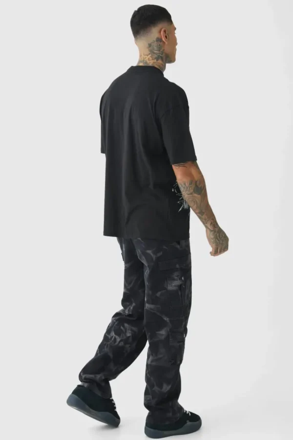 boohooMAN Tall Acid Wash Relaxed Fit Cargo Trousers | Trousers