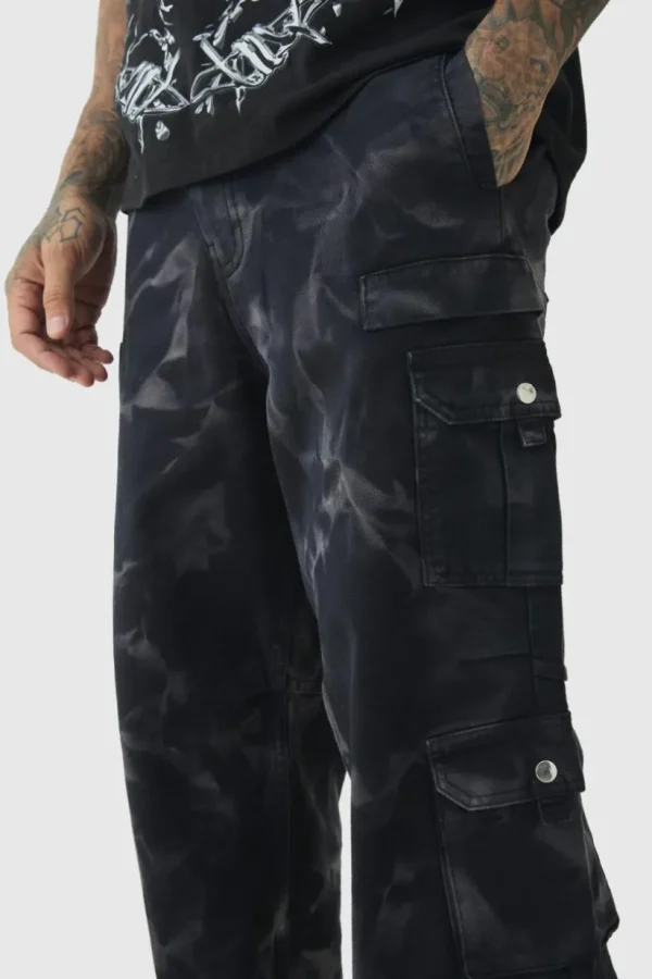 boohooMAN Tall Acid Wash Relaxed Fit Cargo Trousers | Trousers