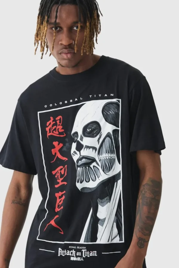 boohooMAN Tall Attack On Titan Anime Printed Licensed T-shirt In | T-Shirts