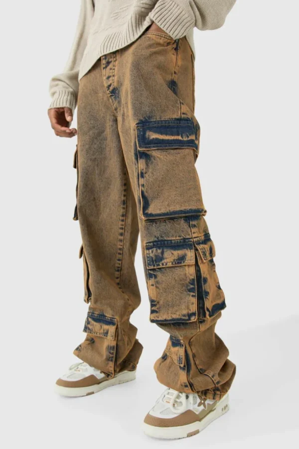 boohooMAN Tall Baggy Fit Acid Wash Cargo Jeans | Denim | Going Out Denim