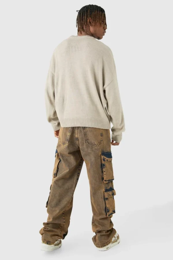 boohooMAN Tall Baggy Fit Acid Wash Cargo Jeans | Denim | Going Out Denim