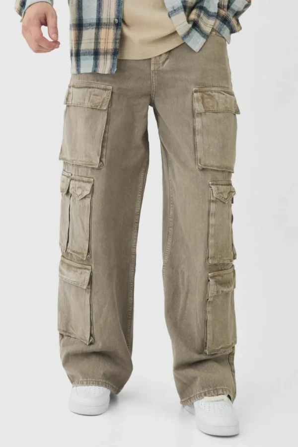 boohooMAN Tall Baggy Fit Washed Multi Pocket Cargo Jeans | Jeans
