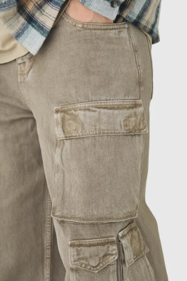 boohooMAN Tall Baggy Fit Washed Multi Pocket Cargo Jeans | Jeans