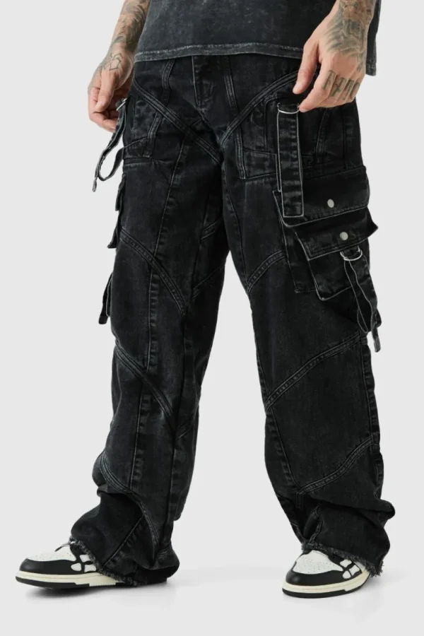 boohooMAN Tall Baggy Rigid Strap And Buckle Detail Jeans | Denim | Going Out Denim