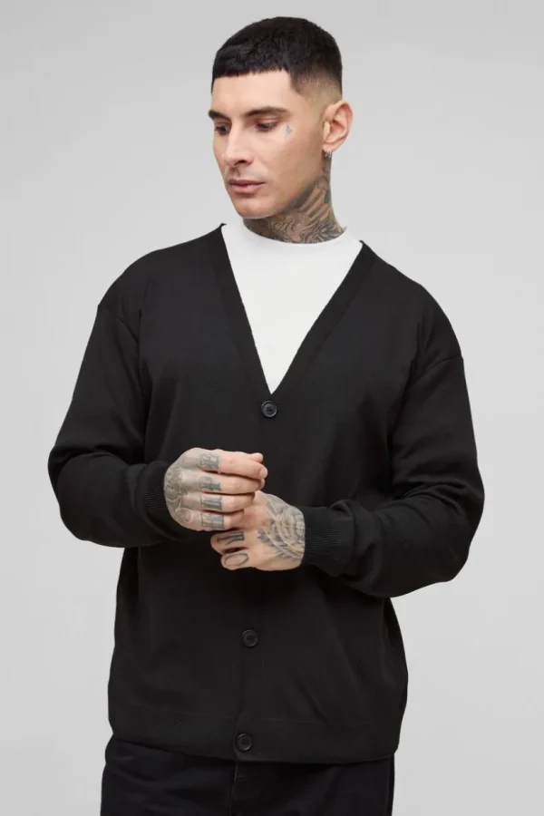 boohooMAN Tall Basic Regular Fit Cardigan in | Knitwear | Going Out Knitwear