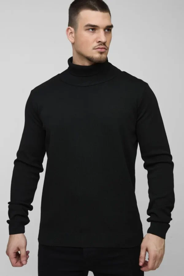 boohooMAN Tall Basic Regular Fit Roll Neck Jumper in | Knitwear | Going Out Knitwear