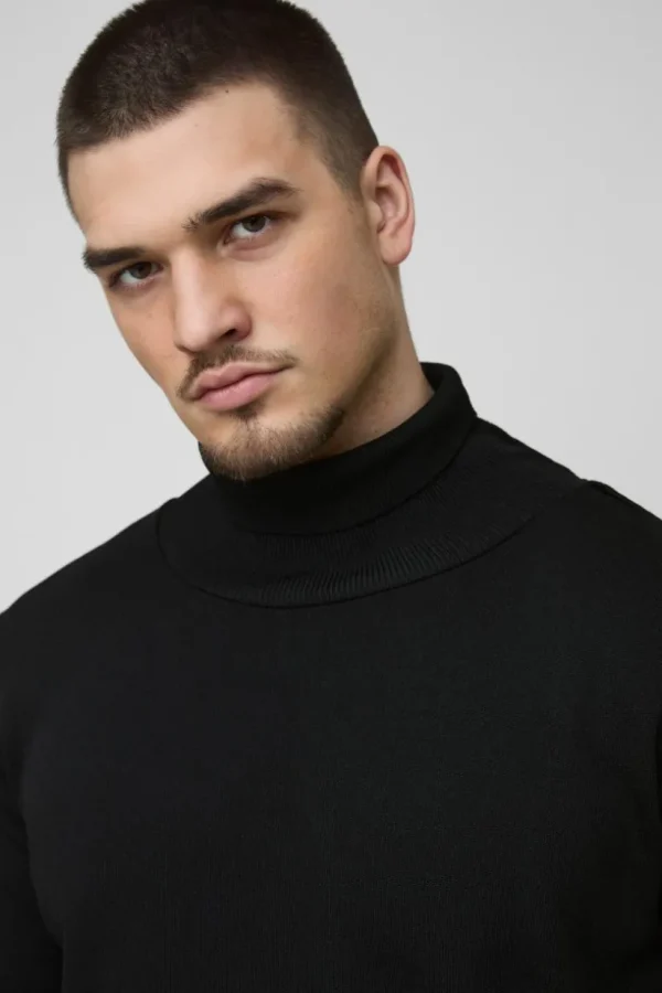 boohooMAN Tall Basic Regular Fit Roll Neck Jumper in | Knitwear | Going Out Knitwear