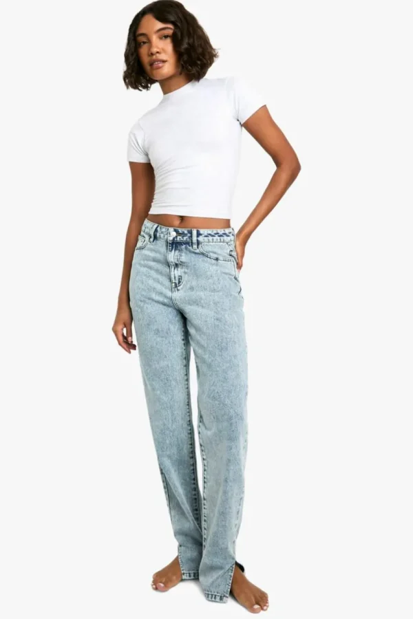 boohoo Tall Basics Split Hem Straight Leg Jeans | Women Shirts | Foundation