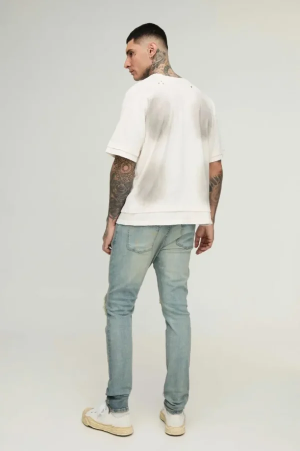 boohooMAN Tall Biker Rip & Repair Zip Hem Skinny Jeans | Denim | Going Out Denim