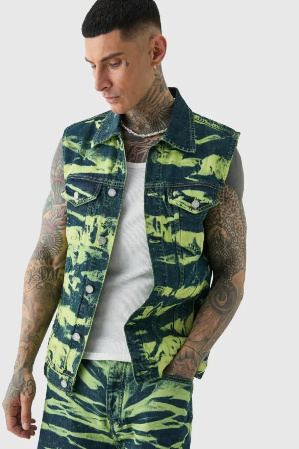 boohooMAN Tall Bleach Wash Denim Gilet | Denim | Going Out Denim