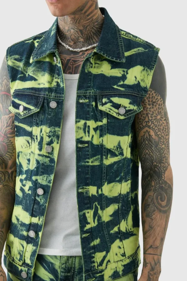 boohooMAN Tall Bleach Wash Denim Gilet | Denim | Going Out Denim