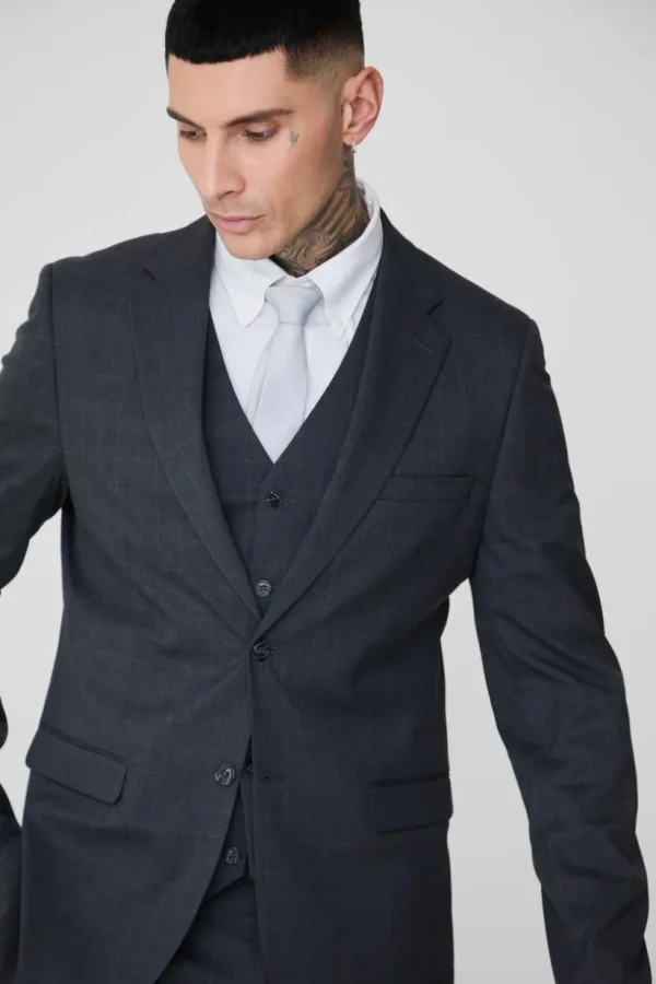 boohooMAN Tall Check Single Breasted Slim Fit Suit Jacket | Suits & Tailoring | Suits & Tailoring