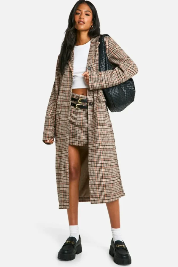 boohoo Tall Check Wool Look Coat and micro mini skirt set | Women Shirts | Foundation