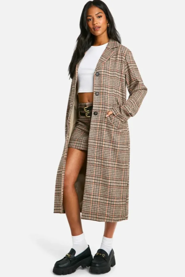 boohoo Tall Check Wool Look Coat and micro mini skirt set | Women Shirts | Foundation