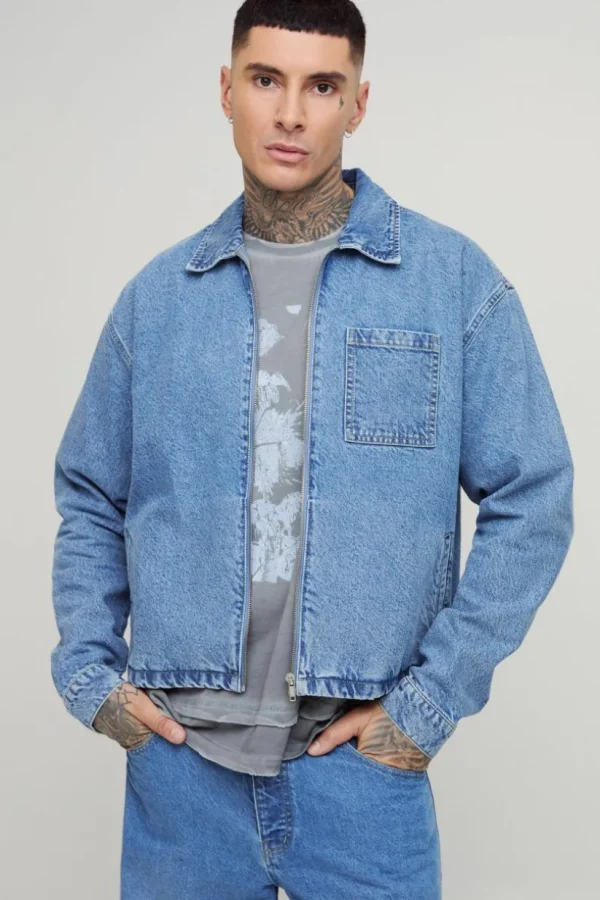 boohooMAN Tall Classic Denim Harrington Jacket | Man | Coats & Jackets