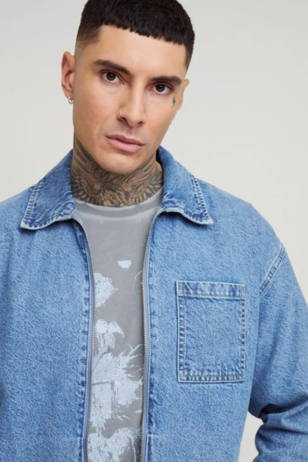 boohooMAN Tall Classic Denim Harrington Jacket | Man | Coats & Jackets