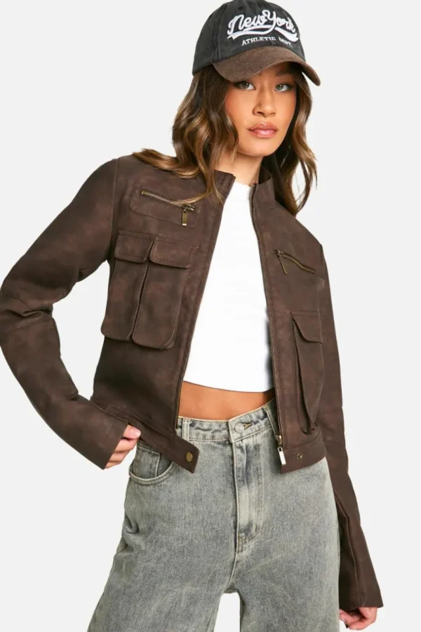 boohoo Tall Cropped Pocket Detail Faux Leather Biker Jacket | Women Shirts | Foundation