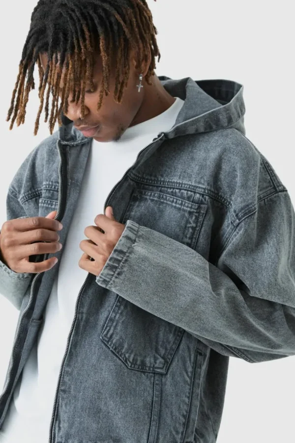 boohooMAN Tall Denim Acid Wash Hoodie | Denim | Going Out Denim